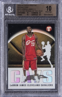 2003/04 Topps Pristine Refractors "03-04 NBA Rookie of the Year" #101 LeBron James Rookie Card (#1366/1999) – BGS PRISTINE 10